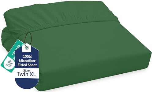 Royale Linens Fitted Sheet Twin XL - Ultra Soft 1800 Brushed Microfiber - Hotel Luxury Bottom Sheets - Wrinkle Free & Fade Resistant - Deep Pocket Fitted Sheet Only (Twin XL, Hunter Green)