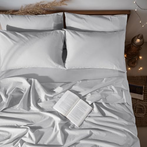 "LBR02M 100% Linen Sheet Set California King Size, Bed Sheets 6 Piece Sets,Solid Color Natural Flax Bed Sheets Soft Breathable Bedding,16"" Deep Pocket,All Season (Cal King, Grey)"