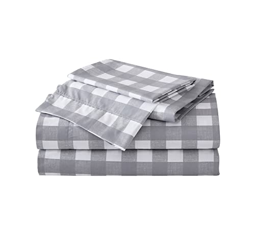 Eddie Bauer Sheets Cotton Percale Bedding Set, Crisp & Cool, Stylish Home Decor, Twin, Lakehouse Plaid Grey/White