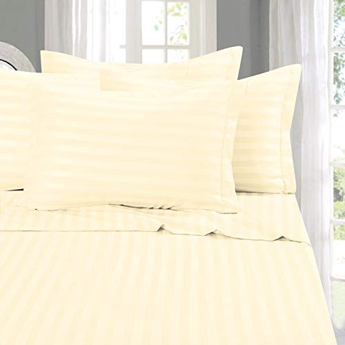 Elegant Comfort Softest and Coziest 4-Piece Sheet Set - 1500 Premium Hotel Quality Microfiber - Luxurious Wrinkle Resistant 4-Piece Damask Stripe Bed Sheet Set, Twin, Ivory