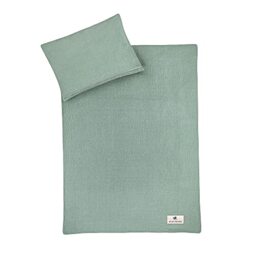 Julius Zöllner Muslin Children's Bed Linen 100 x 135 + 40 x 60 cm, 2-Piece Set Consisting of Duvet Cover and Pillowcase, 100% Cotton Muslin, with Zip, Standard 100 by Oeko-Tex, Green