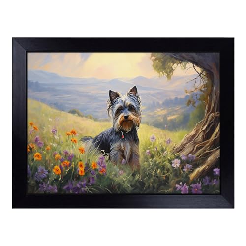 Lap Tray with Bean Bag Cushion, Yorkshire Terrier Landscape - Handmade in the UK, Raised Wooden Edge, Padded Cushion, Heat-Resistant Wipe-Clean Surface, for Meals, Laptops and Crafts