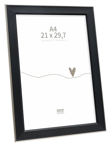 Deknudt Frames - classic photo frame for 21 x 29.7 cm photo - black with silver bevel - for photos, posters or posters - S244E2 - to stand or hang