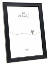 Deknudt Frames - classic photo frame for 21 x 29.7 cm photo - black with silver bevel - for photos, posters or posters - S244E2 - to stand or hang