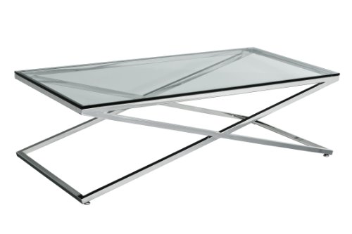 Premier Housewares Coffee Table with Stainless Steel Frame and Clear Tempered Glass, 40 x 130 x 65 cm