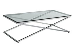 Premier Housewares Coffee Table with Stainless Steel Frame and Clear Tempered Glass, 40 x 130 x 65 cm