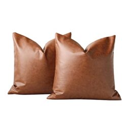 Homefeelzydys Cushion Covers 50x50cm Set of 2, Faux Leather Cotton Cushion Covers Accent Modern Country Farmhouse Style Brown Cushion cases for Bedroom Living Room Sofa
