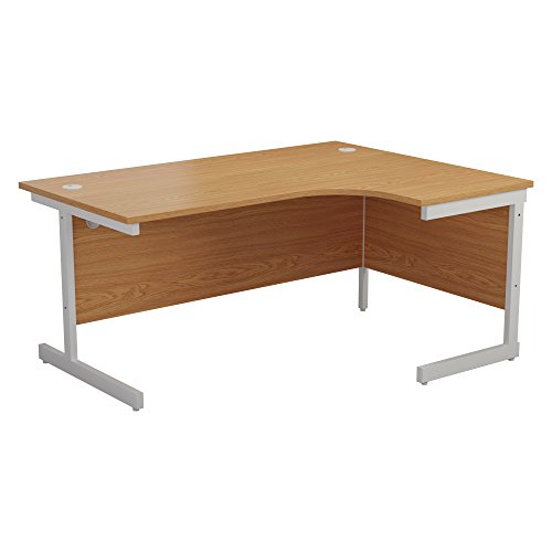 Office Hippo Heavy Duty Right Corner Desk - Strong & Reliable Workstation, Integrated Cable Ports, PC Desk For Office or Home - Oak Top / White Frame