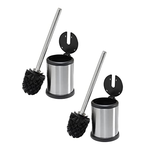 Bath Bliss Toilet Bowl Brush and Holder with Self Closing Lid, Space Saver, Deep Cleaning, Finger Print Proof Finish, Silver