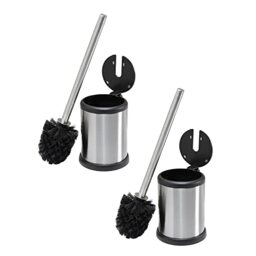 Bath Bliss Toilet Bowl Brush and Holder with Self Closing Lid, Space Saver, Deep Cleaning, Finger Print Proof Finish, Silver