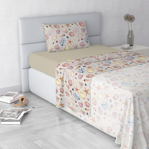 Fashion Bed Sheet Set, Made in Italy, Soft Microfibre Bed Set, Fitted Sheet, Top Sheet 180 x 270 cm and Pillowcase with Inner Flap, Queen Size, Marea
