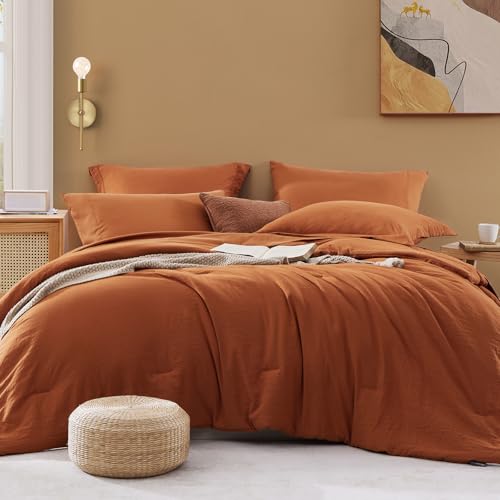 Full Size Comforter Sets-7 Pieces Ultra Soft Bed in a Bag Full Bedding Sets - Prewashed All Season Comforter with Sheets, Pillow Shams & Pillowcases,Burnt Orange