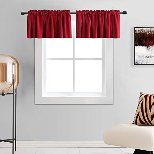 DONREN Christmas Red Valances for Bedroom - Room Darkening Window Curtain Valances with Rod Pocket (42 by 18 Inch,2 Panels)