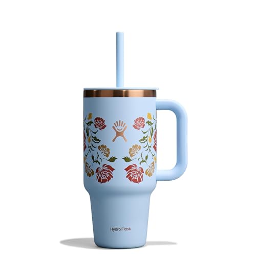 Hydro Flask - Travel Tumbler 946 ml (32 oz) - Closable Press-In Straw Lid - Stainless Steel - Double Wall Vacuum Insulated - Splash resistant lid - Western Light Blue