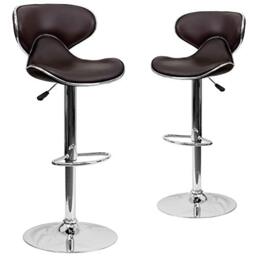 Flash Furniture Aidan 2 Pack Contemporary Cozy Mid-Back Brown Vinyl Adjustable Height Barstool with Chrome Base