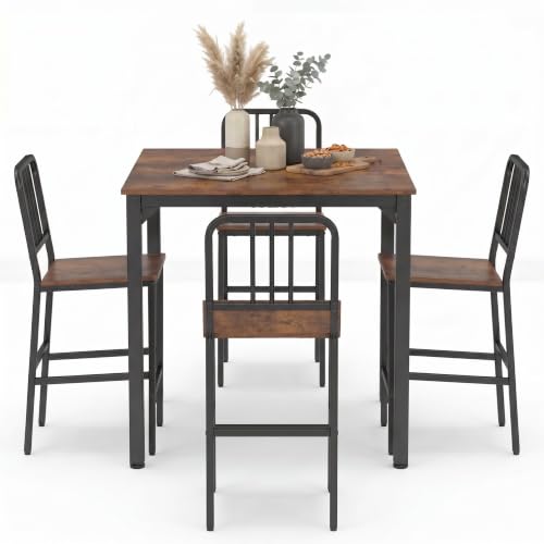 GiantexUK 5 PCS Wooden Dining Table Set, Kitchen Bar Table and Chairs