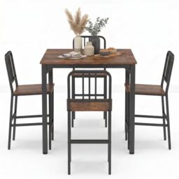 GiantexUK 5 PCS Wooden Dining Table Set, Kitchen Bar Table and Chairs