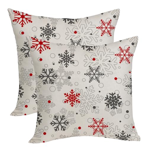 Christmas Pillow Covers 18x18 Pack of 2 Black Red Snowflake Decorative Throw Pillow Covers Winter Holiday Decoration Pillowcase Farmhouse Linen Cushion Case for Home Couch Sofa