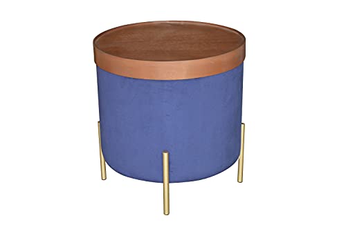 ASPECT Valentine Round Ottoman With Tray Top (Blue Velvet)