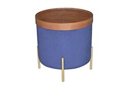 ASPECT Valentine Round Ottoman With Tray Top (Blue Velvet)