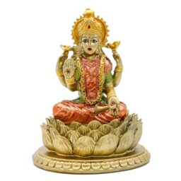 "Lakshmi On Lotus 6.5"" H lndian God Laxmi Statue Hindu Murti Item Home Temple Mandir Pooja Decor Hindu God and Goddess for Diwali Gifts Birthday Gifts for India People"