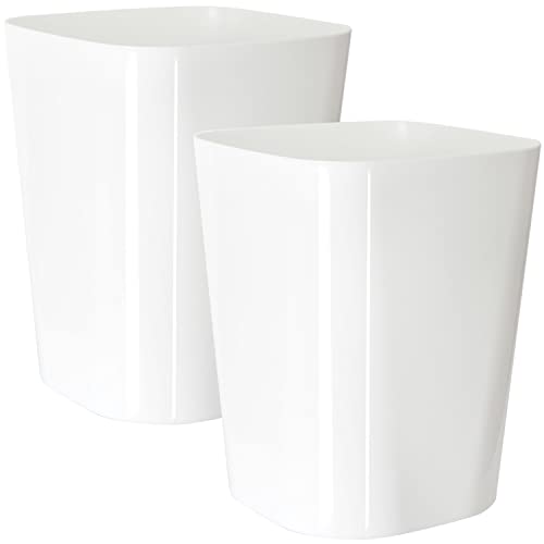 Youngever 2 Pack 5.5L Square Trash Can, Plastic Garbage Container Bin, Small Trash Bin for Home Office, Living Room, Study Room, Kitchen, Bathroom (White)