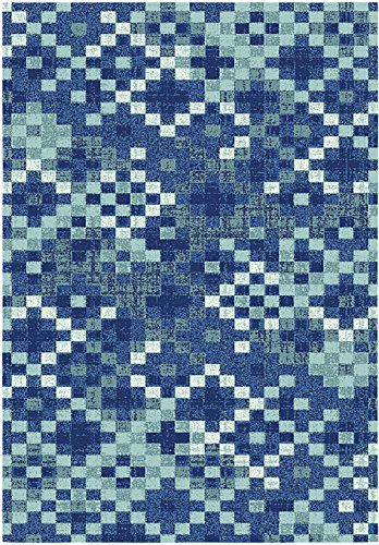 Aspect LAVENDER FRACTALS Vintage Geometric Check Pattern Area Rug (Blue/Teal/Cream, 120x170cm)