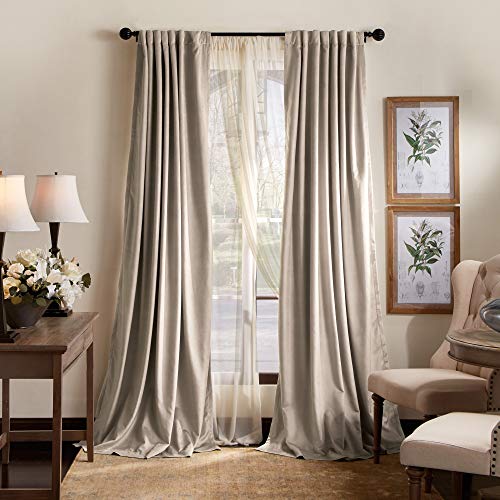 "Martha Stewart Lucca Velvet Blackout Back Tab Window Curtain Panel Pair, 84"", Linen"