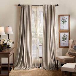 "Martha Stewart Lucca Velvet Blackout Back Tab Window Curtain Panel Pair, 84"", Linen"