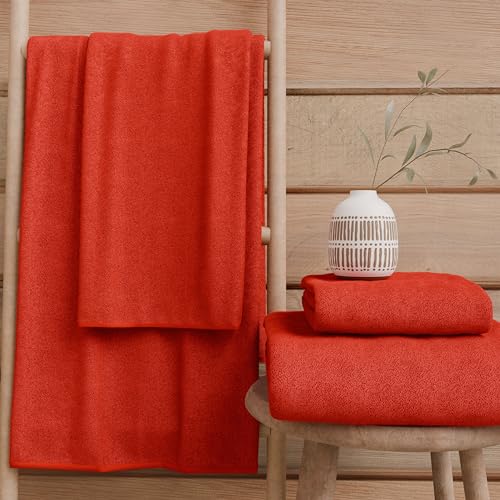 PETTI Artigiani Italiani - 100% Cotton Terry Bath Towels, 1+1 Towel Set, 2 Pieces 1 Face Towel and 1 Hand Towel, Red Towels