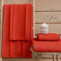 PETTI Artigiani Italiani - 100% Cotton Terry Bath Towels, 1+1 Towel Set, 2 Pieces 1 Face Towel and 1 Hand Towel, Red Towels