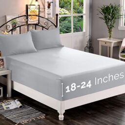 Elegant Comfort 1500 Premium Quality Fitted Sheet Ultra Soft 18-24 Inch Extra Deep Pocket - Single Fitted Sheet for High Mattress - Wrinkle Free with Smart Storage Pockets, King, Silver