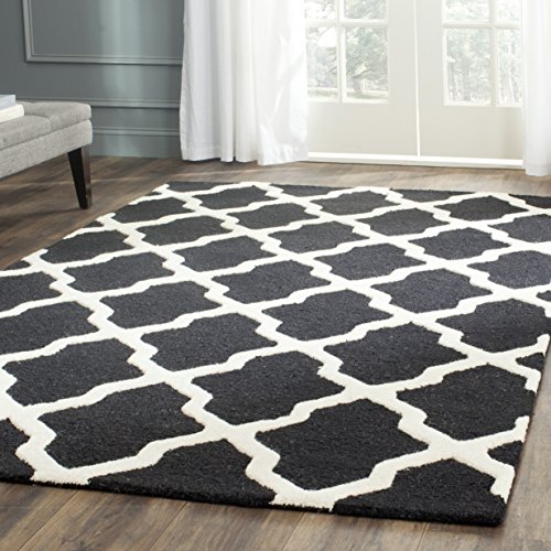 Safavieh Trellis Indoor Hand Tufted Rectangle Area Rug, Cambridge Collection, CAM121, in Black / Ivory, 152 X 244 cm for Living Room, Bedroom or Any Indoor Space