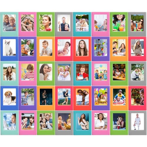 Magnetic Photo Picture Frame Cute Mini Table Photo Frame Holder 3 Inches Plastic Colorful Photo Display Compatible with Fujifilm Instax for Fridge Refrigerator Office (40 Packs)