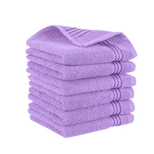 Elegant Comfort Premium Turkish Cotton 6 Pack Washcloths Set - 13 x 13 inch, Luxurious Hotel Spa Quality 100% Turkish Cotton 6PC Washcloth Set - Highly Absorbent - Soft Bathroom Towels, Lilac