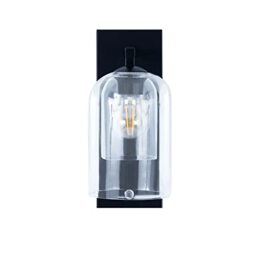 Teamson Home Dimmable Wall Light with Touch Sensor, Wall Sconce with Clear Bell Glass Shade, Lighting Fixture for Living Room or Bedroom in Black