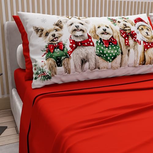 PETTI Italian Artisans - Cotton Sheets with Christmas Digital Print Pillowcases, Christmas Double Sheets, Christmas Double Bed Set, Xmas 9 Red, 100% Made in Italy