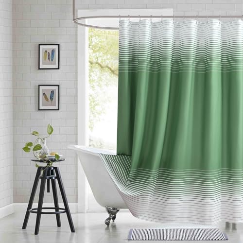 BESTRIPES Green Shower Curtain 78 Inches Long, Sage Green and White Gradient Horizontal Stripe Waterproof Polyester Shower Curtains for Bathroom, 72x78 Inches