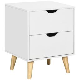 HOMCOM Bedside Table Bedside Cabinet with 2 Drawers Pine Wood Legs White