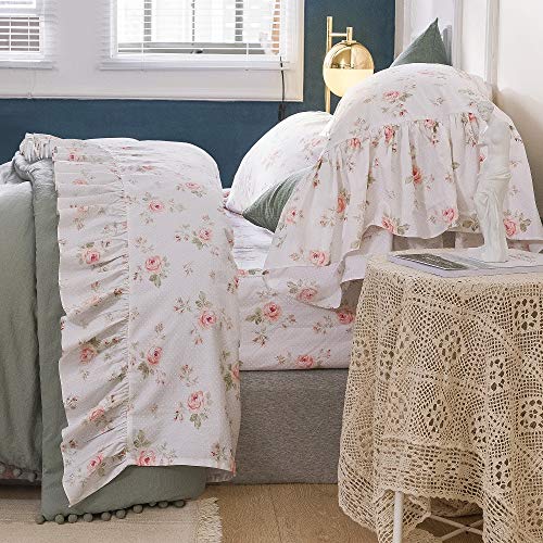 QSH Queen's House Shabby Roses Bed Sheet Set 4-Piece King Size French Country Bed Sets