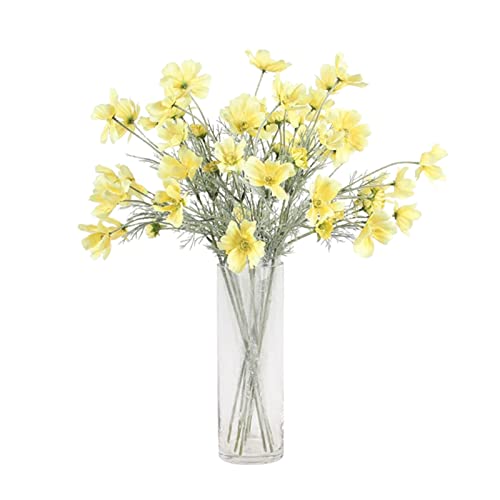 2 Pcs Artificial Fake Flowers Plants Cosmos Silk Flower Arrangements Wedding Bouquets Decorations Plastic Floral Table Centerpieces for Home Kitchen Garden Party Decor Approx 23.6'' High - Yellow