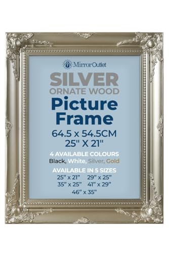 "MirrorOutlet The Antiquitus - Ornate Swept Silver Picture Frame 25"" X 21"" (64.5 x 54.5CM) Woode"