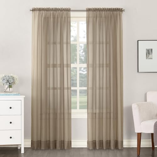 "No. 918 25767 Emily Sheer Voile Rod Pocket Curtain Panel, 59"""" x 95"""", Taupe"