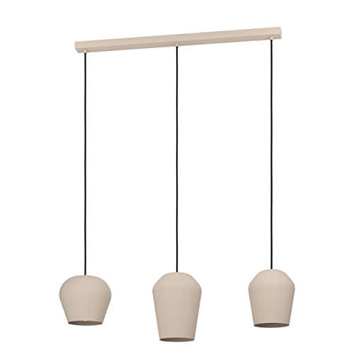 Eglo Pendant Lighting Cambaito, 3 lamp Ceiling Light Fitting, Hanging lamp for Dining and Living Room Made of Metal in Sand Colour, E27 Socket