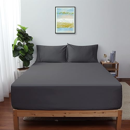 "Queen Size Fitted Sheet Only Dark Grey, 100% Egyptian Cotton 600 Thread Count, 16"" Deep Pocket Premium Cotton Mattress Sheet (1 Bottom Sheet Only)"