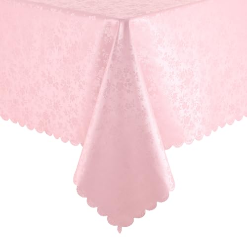 "smiry Rectangle Table Cloth, Waterproof Heavy Duty Vinyl Tablecloths, Wipeable Washable Table Cover for Kitchen and Dining Room (Pink, 60"" X 120"")"