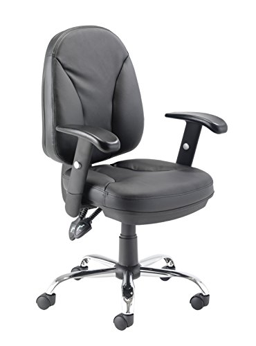 Office Hippo Ergonomic Office Chair with Adjustable Arms, Leather Office Chair with Arms, Desk Chair for Home Office, Swivel, Black