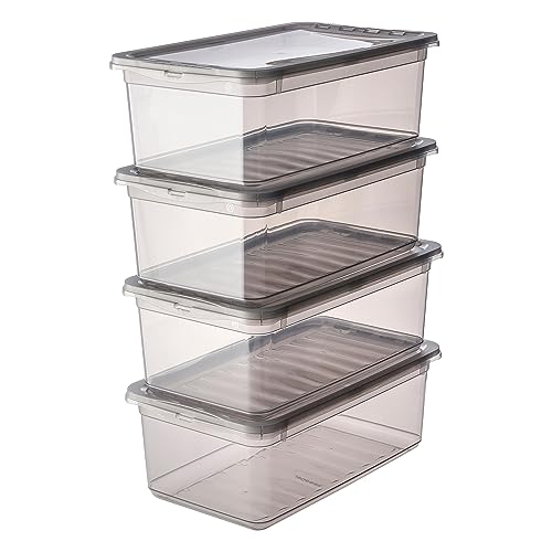 keeeper storage boxes with Air Control System, 4-piece set, 4 x 5.6 L, Bea, Transparent (Crystal Grey)