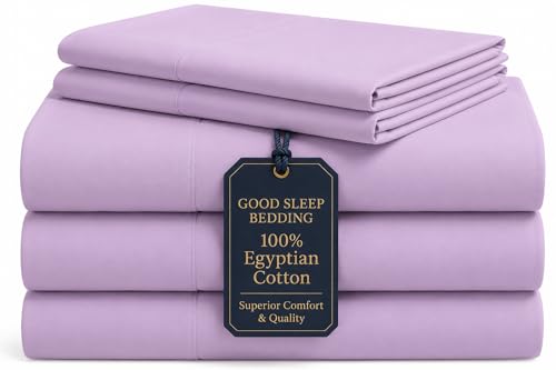 "Good Sleep Bedding Split King Sheets for Adjustable Bed, 5 Piece, 100% Egyptian Cotton Sheet & Pillowcase Sets, Sateen Weave, Ultra-Soft, 16"" Deep Pocket Adjustable Bed Sheets - Lavender"