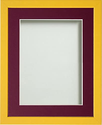 Frame Company Jellybean Range Mustard Yellow Wooden 14x11 inch Picture Photo Frame with Plum Mount for Image A4 * Choice of Colours & Sizes* Fitted with Perspex